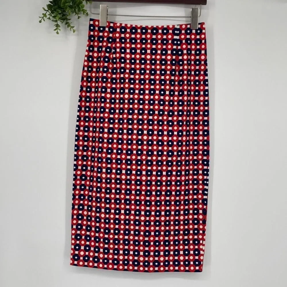 NWOT Boden Richmond MIDI Pencil Skirt Cotton Printed Navy Red White‎ Size 4 Long